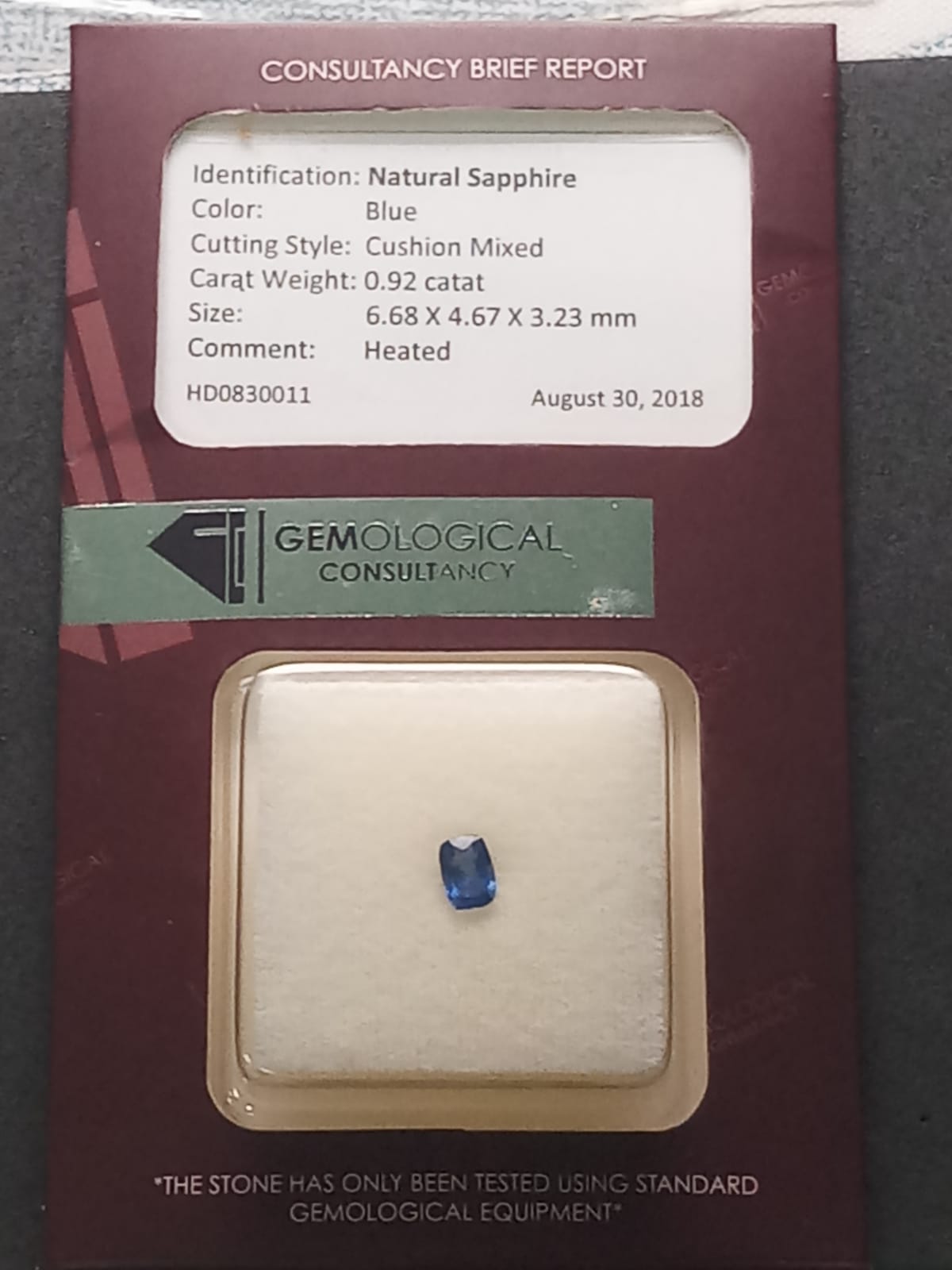 Natural Certified Sapphire: Blue Horizon 0.92cts- SA12 (24)