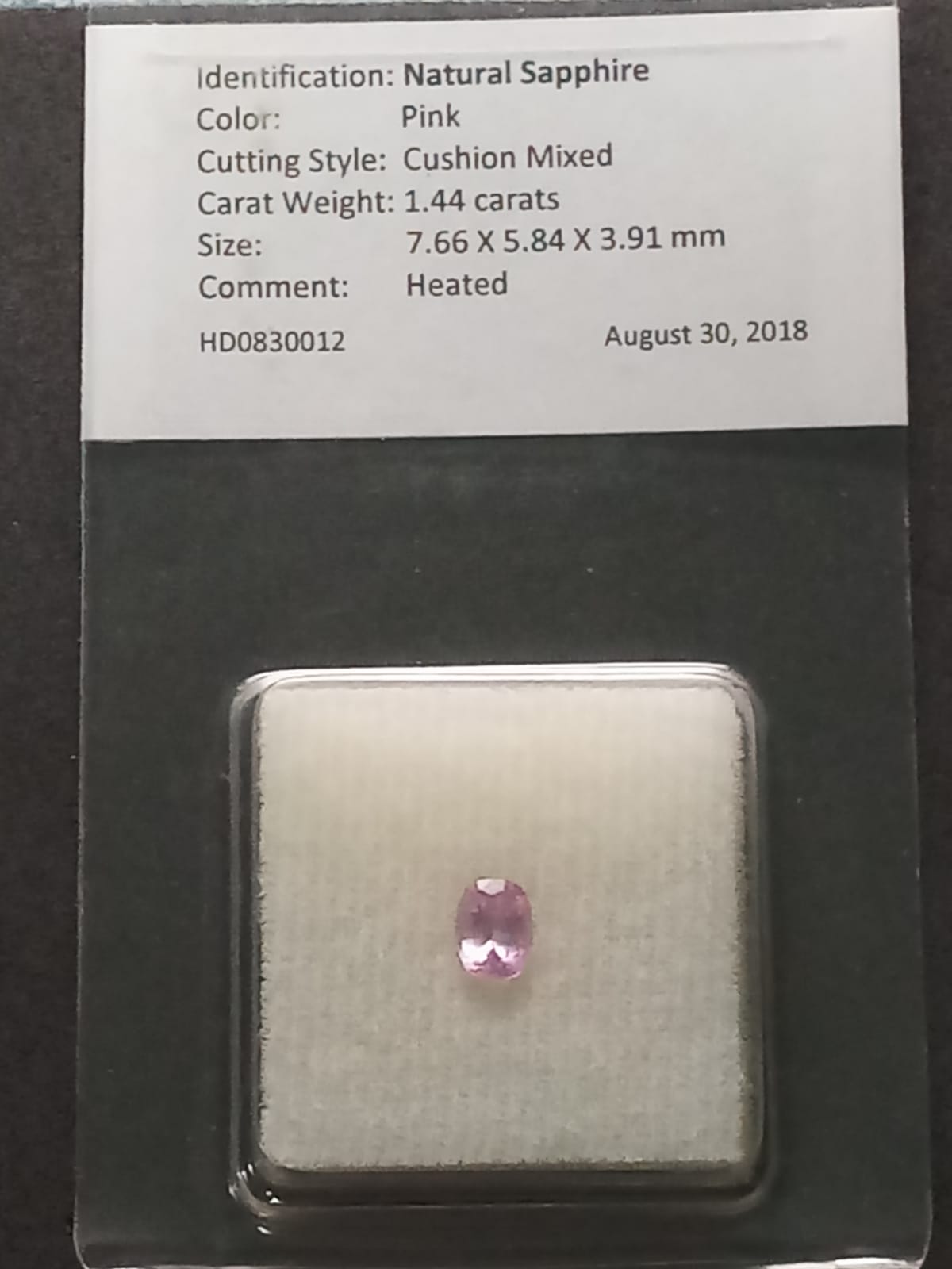 Natural Certified Pink Sapphire: Angel Whisper 1.44cts- SA07 (24)