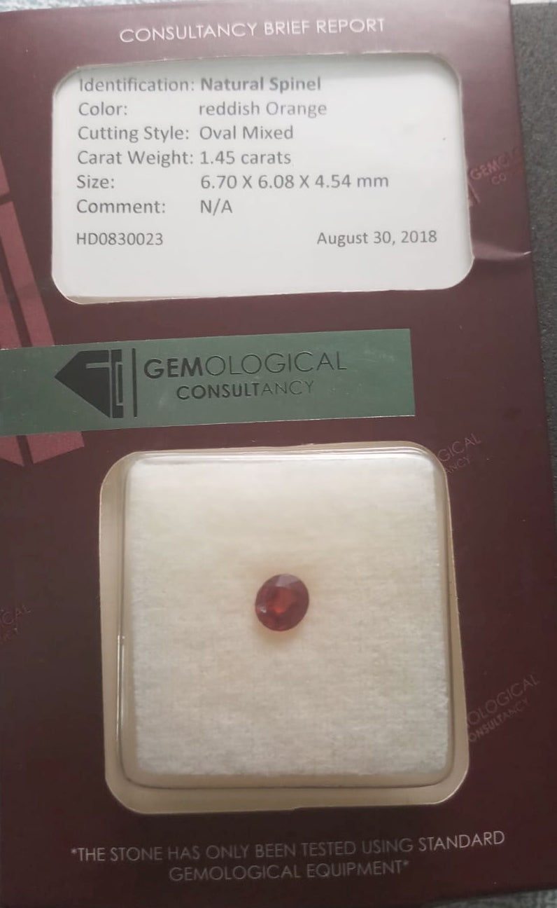 Natural Certified Red Spinel: Vermilion Spark 1.45cts- SP34 (24)