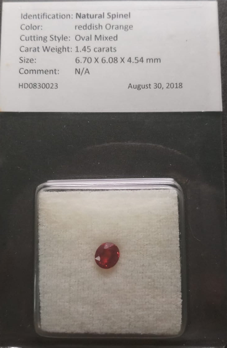 Natural Certified Red Spinel: Vermilion Spark 1.45cts- SP34 (24)