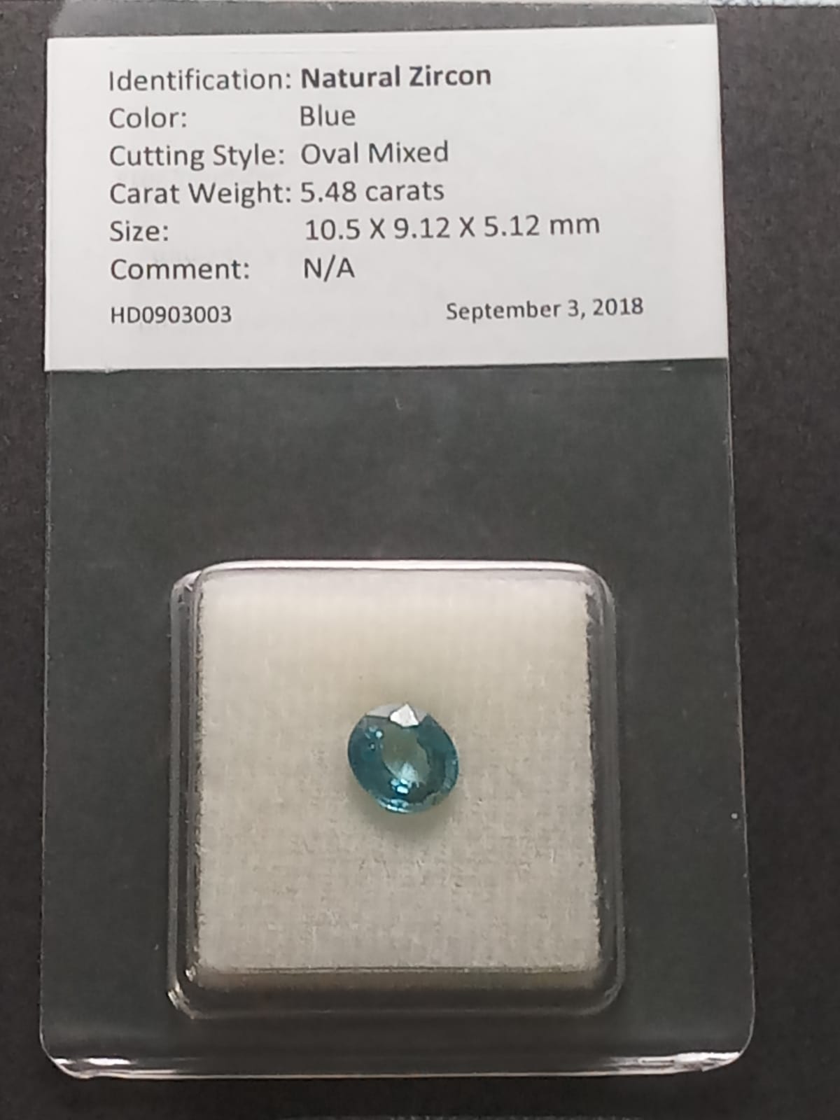 Natural Certified Zircon: Oceanic Breeze 5.48cts- ZR17 (24)