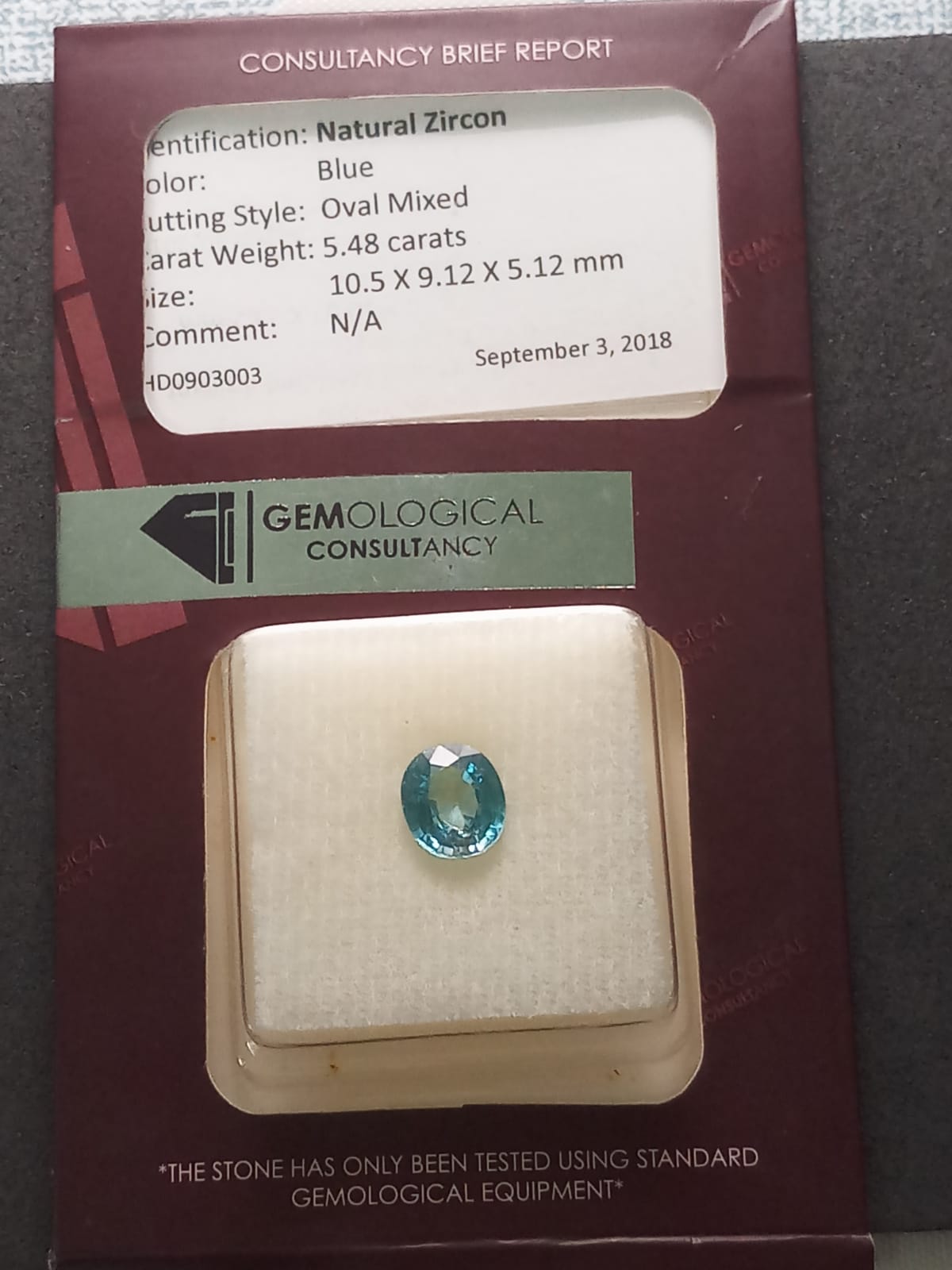 Natural Certified Zircon: Oceanic Breeze 5.48cts- ZR17 (24)