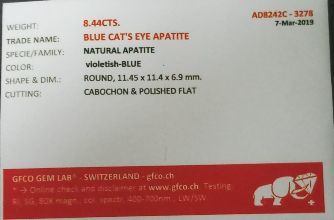 Natural Certified Apatite Catseye 8.44cts- AC46 (24)