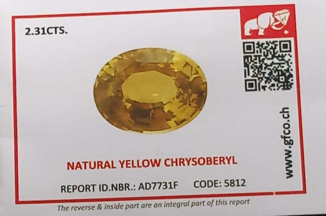 Natural Swiss Lab Certified Natural Yellow Chrysoberyl 2.31cts- CHR01 (24)