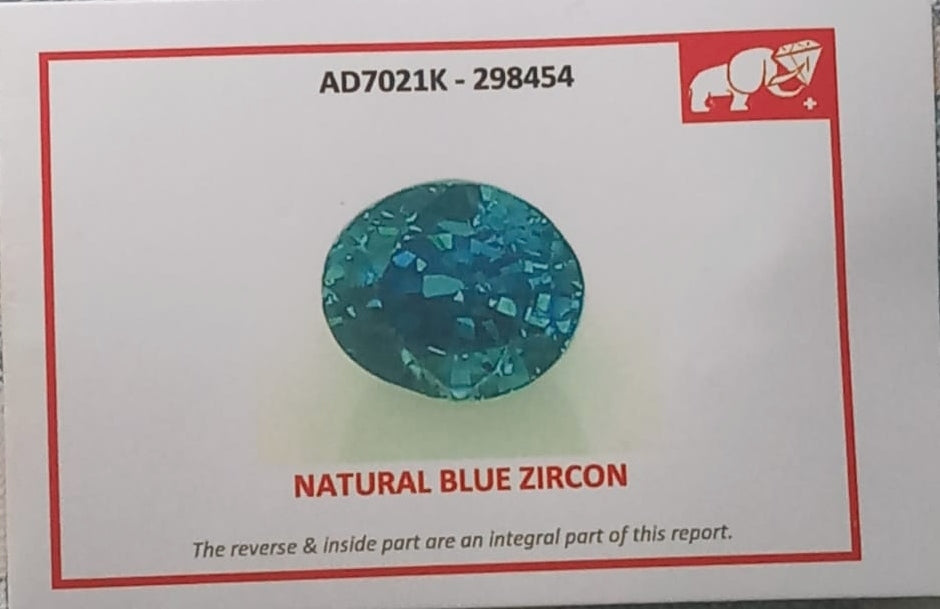 Natural Certified Blue Zircon: Aqua Gleam 3.6cts- ZR20 (24)