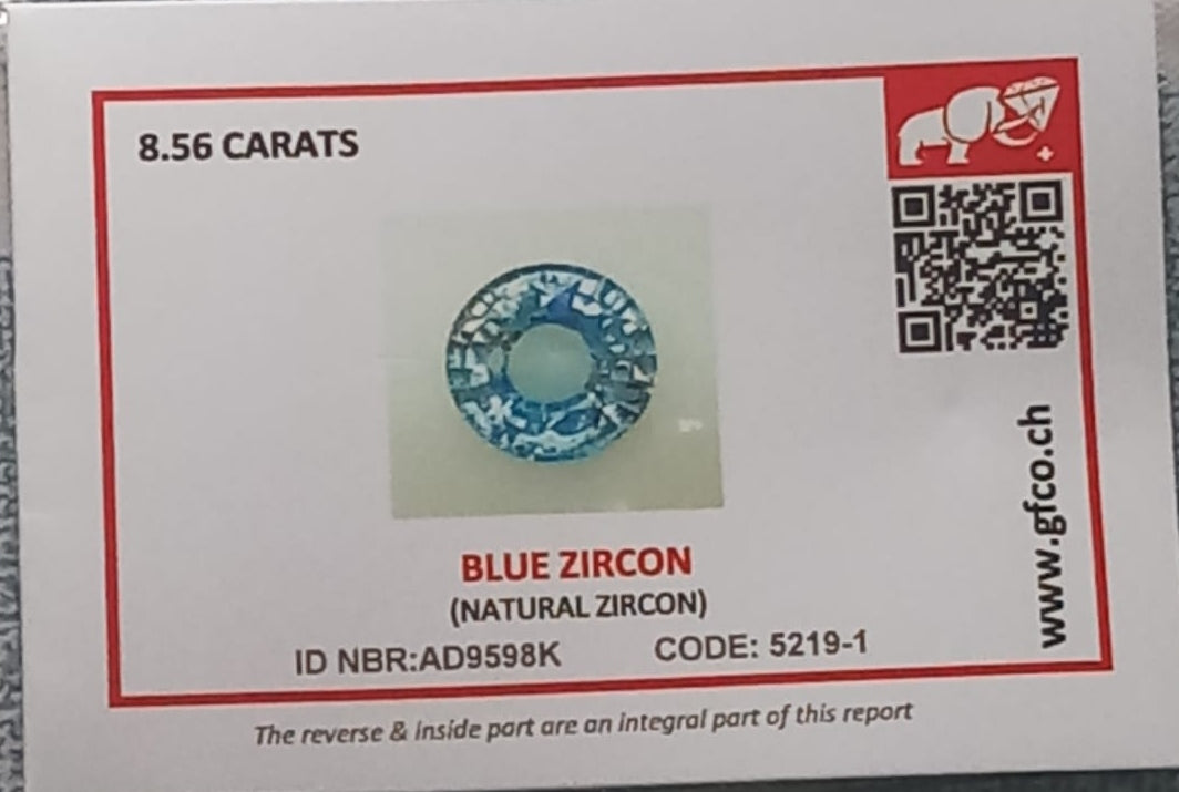 Natural Certified Blue Zircon: Ocean Sparkle 8.56cts- ZR21 (24)