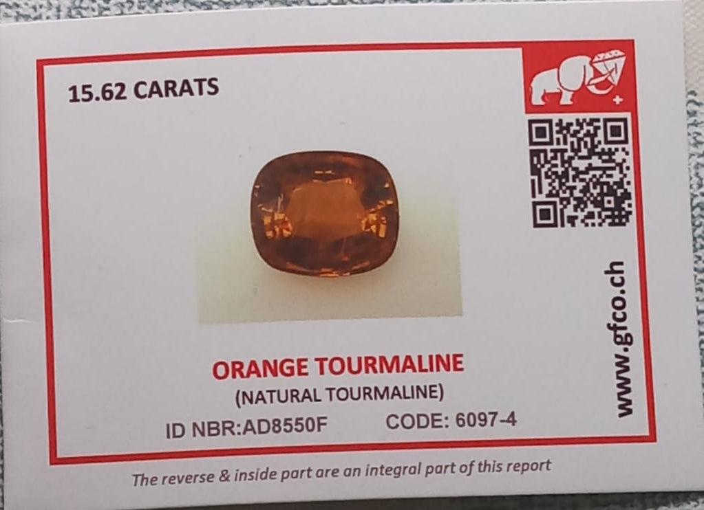 Natural Certified Orange Tourmaline: Beautiful Glow 15.62cts- TOU23 (24)