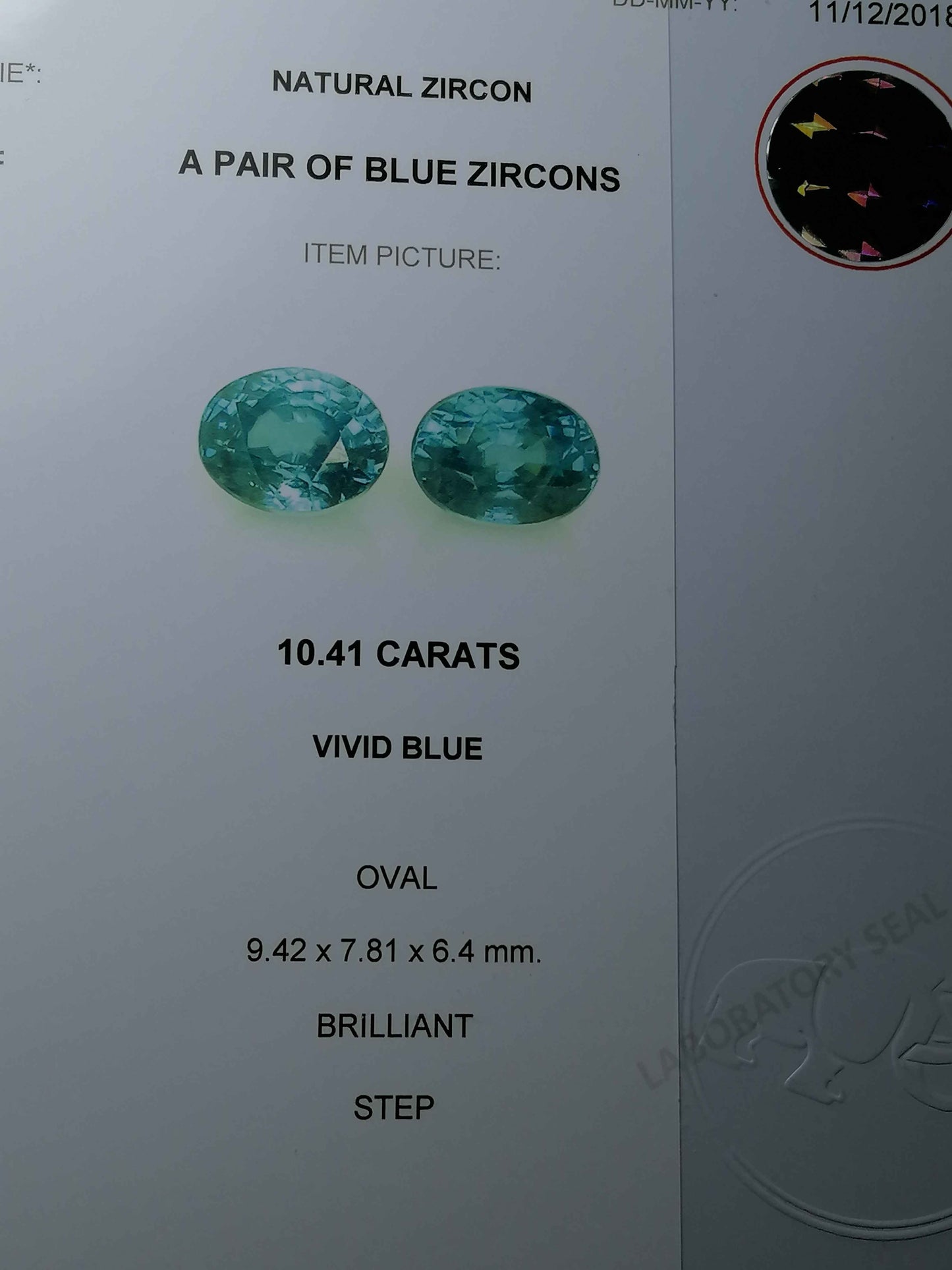 Natural Certified Pair Blue Zircon: Crystal Seas 10.41cts- ZI04 (24)