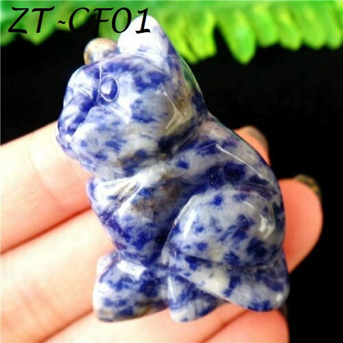 Natural Blue and White Sodalite Cat Carving Figurine