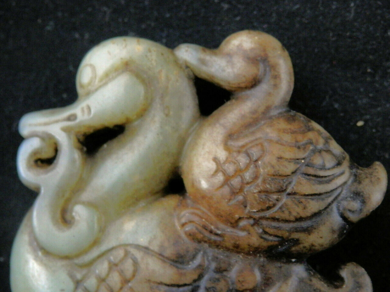 Chinese Jade Hand Carved Young On Duck Pendant