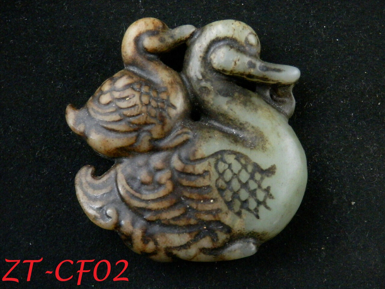 Chinese Jade Hand Carved Young On Duck Pendant