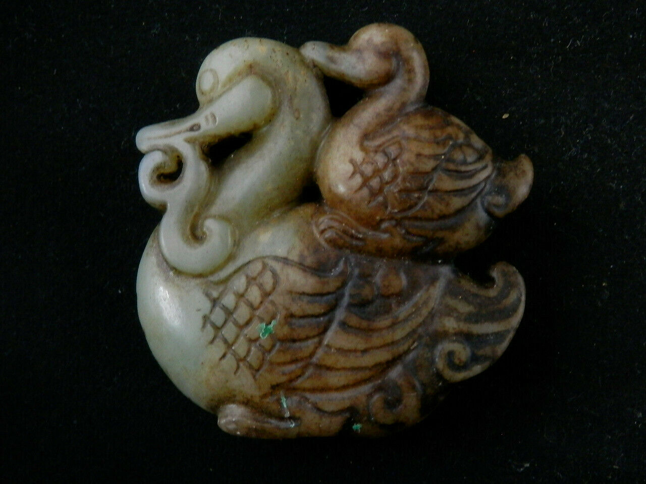 Chinese Jade Hand Carved Young On Duck Pendant