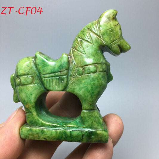 Natural Old Chinese green jade hand-carved horse