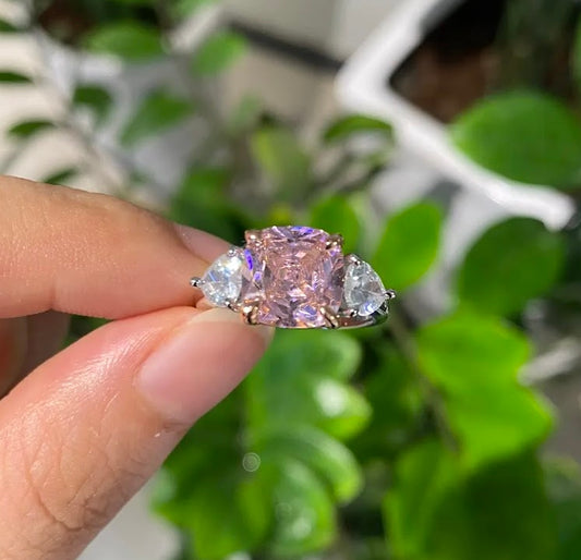 3 Carat Cushion-Cut Pink Sapphire Three-Stone Ring