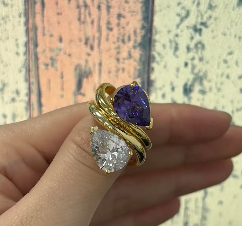 6ct Pear-Cut Amethyst and White Sapphire Ring Set (2 Pieces)