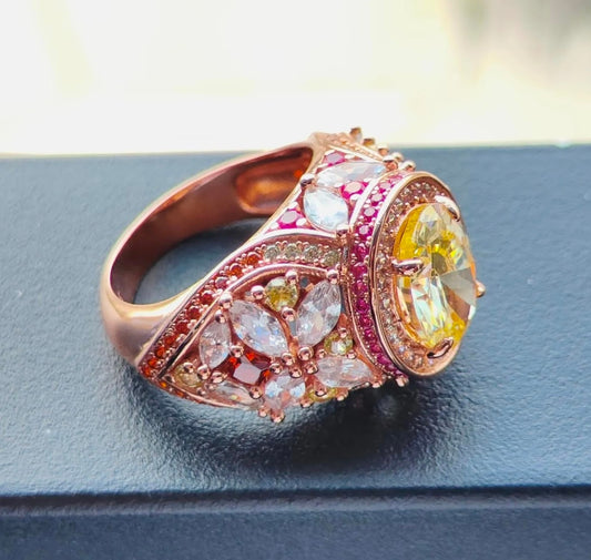 Radiant 4ct Oval Yellow Sapphire Engagement Ring with Floral Accents in Rose Gold