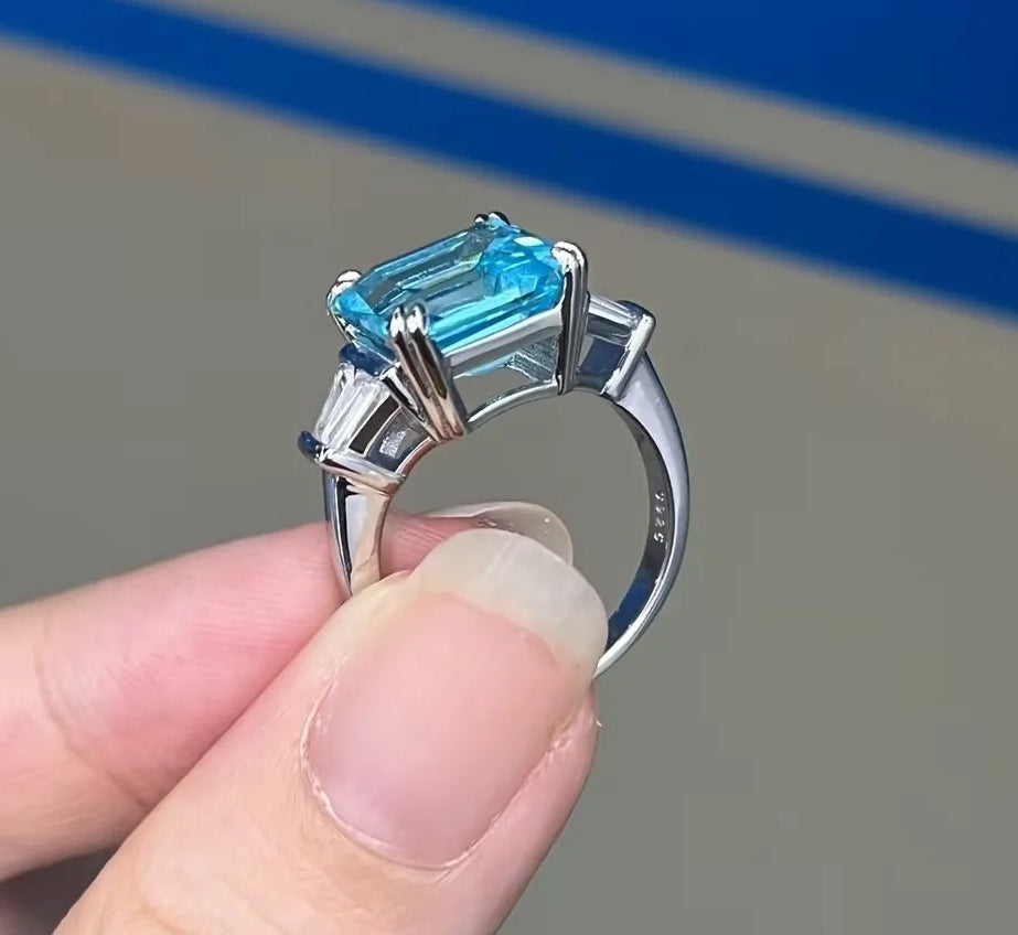 Radiant 4ct Asscher Aquamarine Engagement Ring