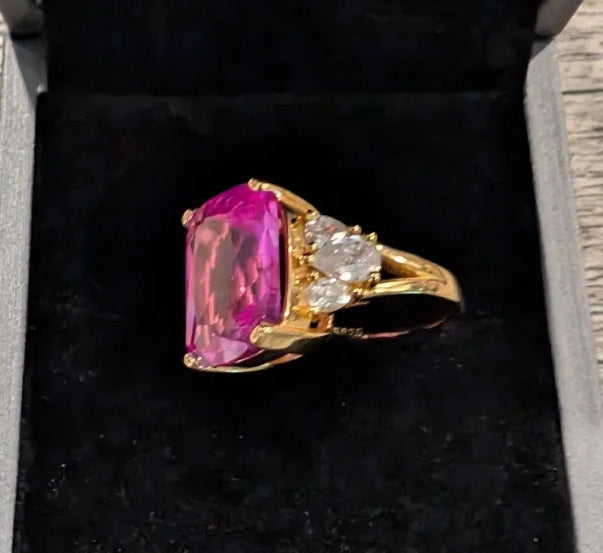 Radiant 7ct Cushion Cut Pink Sapphire Engagement Ring with Dazzling Side Stones