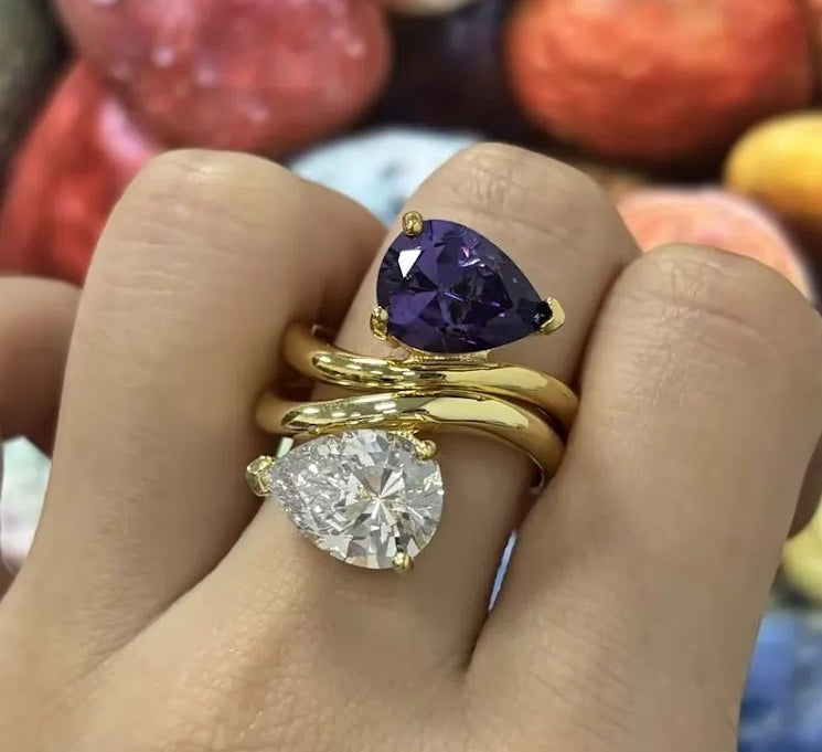 6ct Pear-Cut Amethyst and White Sapphire Ring Set (2 Pieces)