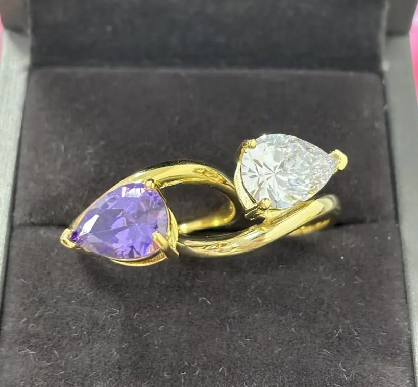 6ct Pear-Cut Amethyst and White Sapphire Ring Set (2 Pieces)