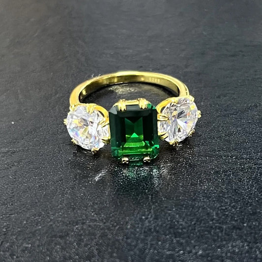 4ct Emerald-Cut Green Sapphire Three-Stone Ring