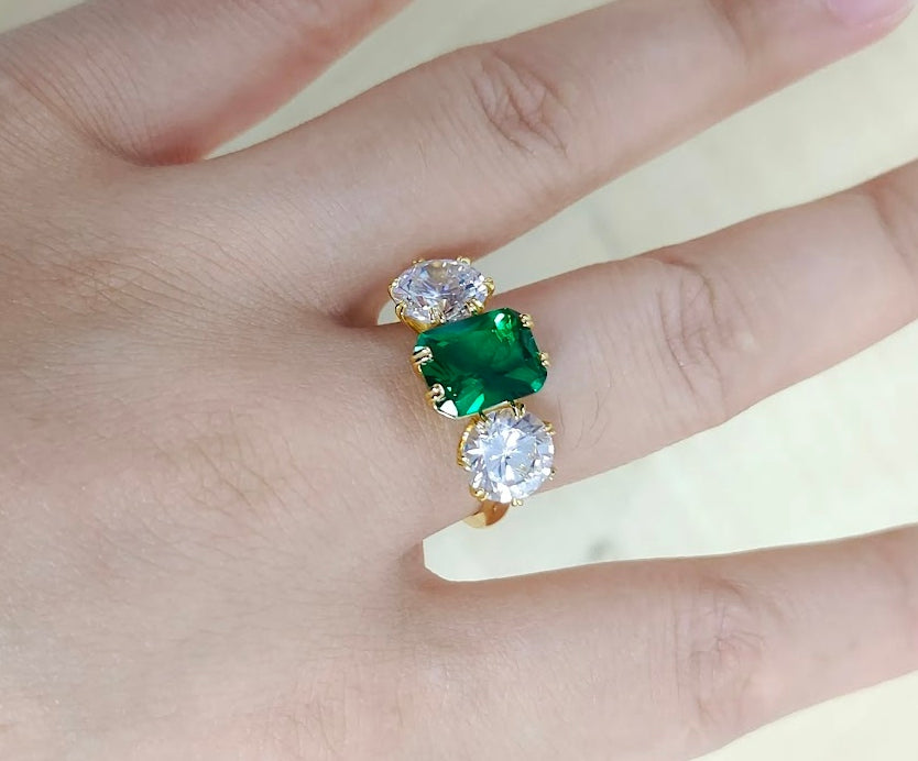 4ct Emerald-Cut Green Sapphire Three-Stone Ring
