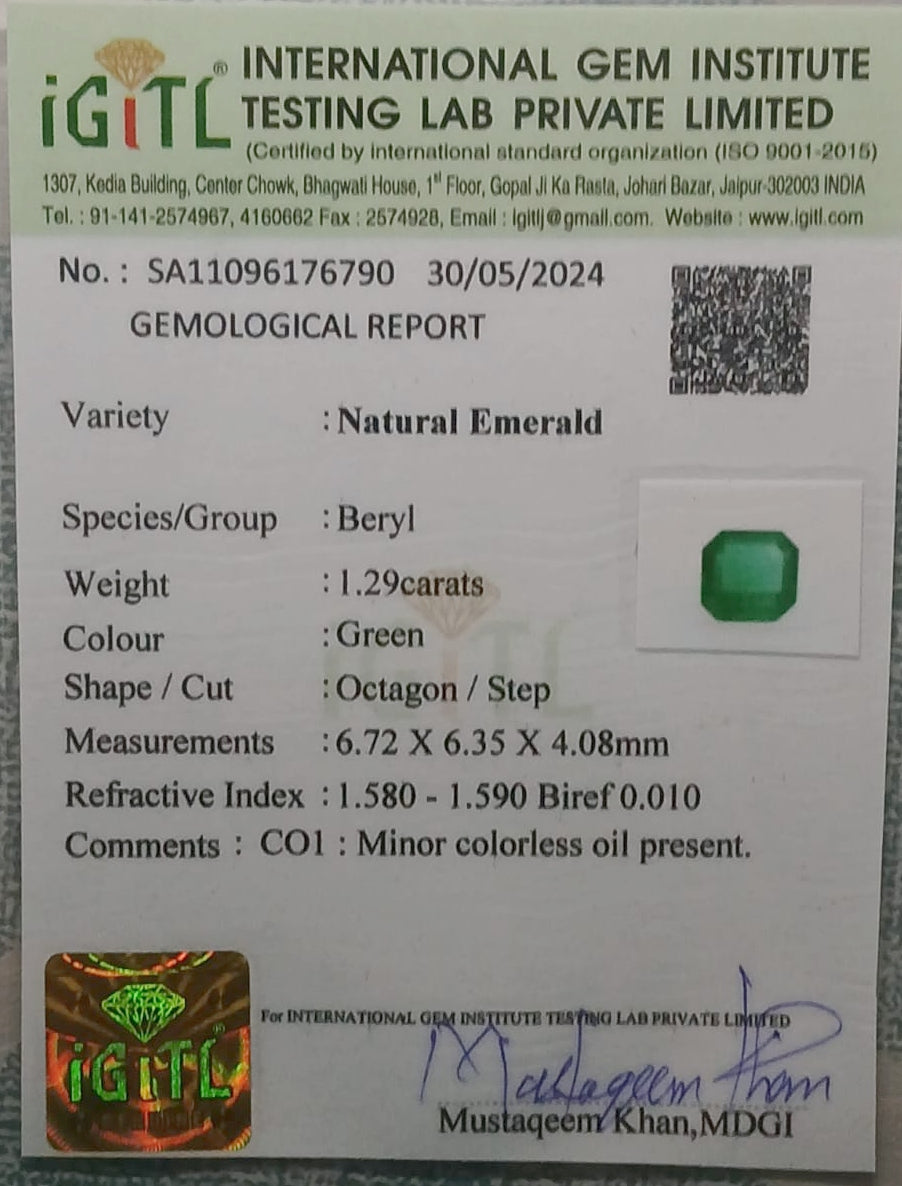 Natural Certified Emerald 1.29cts 11-24-2-EM219