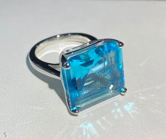 8 Carat Emerald - Cut Aquamarine Sapphire Engagement Ring