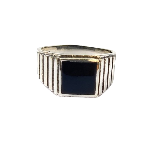 Silver Striped Black Onyx Ring