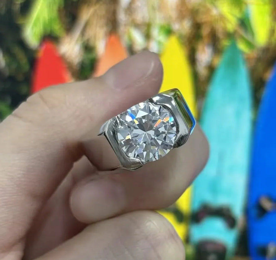 Carat Round Brilliant-Cut White Sapphire Men's Engagement Ring