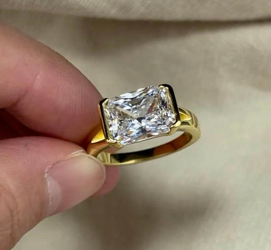 4ct Radiant-Cut White Sapphire Ring in Gold