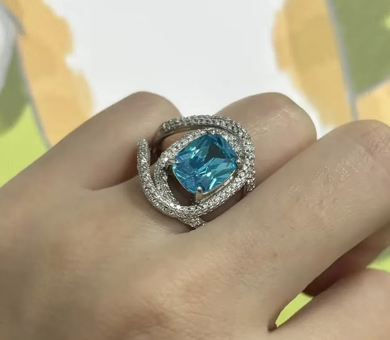 4ct Cushion-Cut Blue Sapphire Bypass Ring