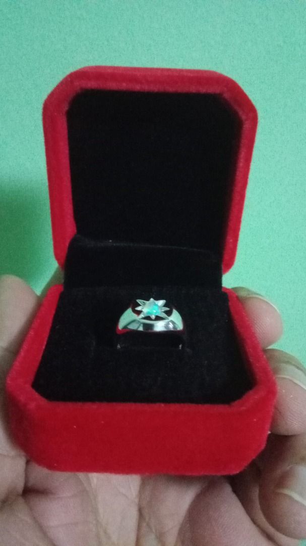 Certified North Star Signet 3.25 with Centre White Opal Blue Shade 14k with Engraving