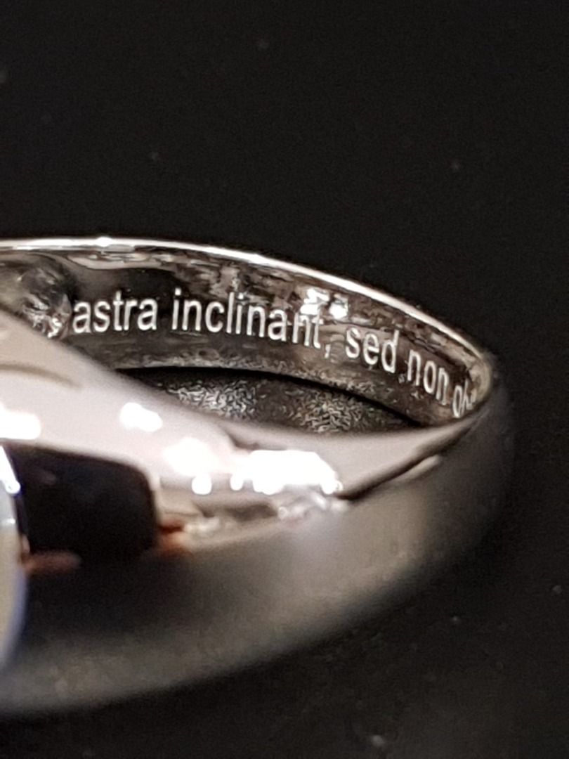 Certified North Star Signet 3.25 with Centre White Opal Blue Shade 14k with Engraving
