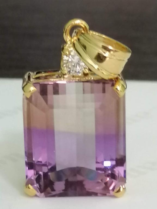 Awesome Bicolor Ametrine Gold Diamond Pendant for Every Day Luxury