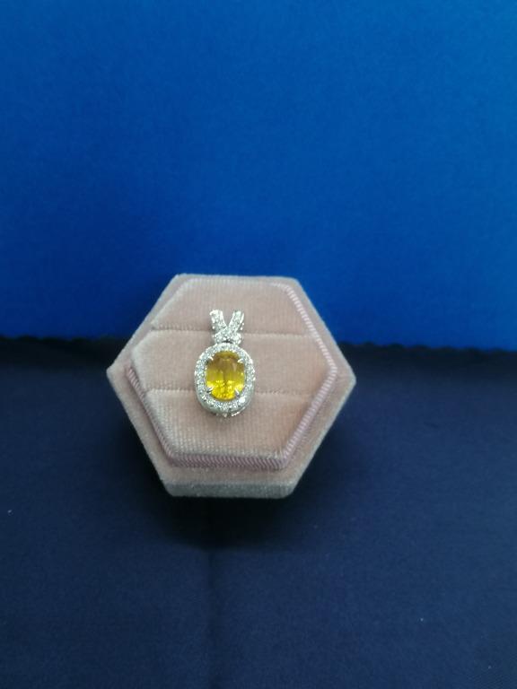 Natural Yellow Sapphire with Moissanite on 18k White Gold Pendant
