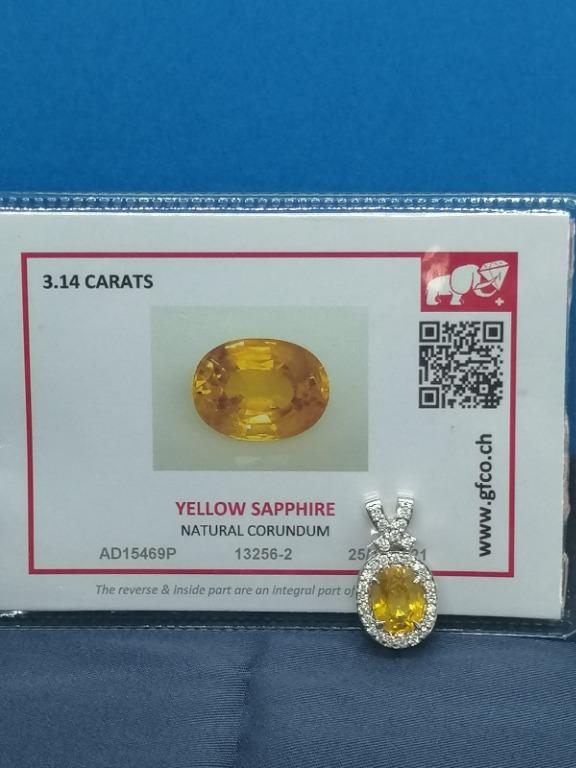 Natural Yellow Sapphire with Moissanite on 18k White Gold Pendant