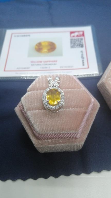 Natural Yellow Sapphire with Moissanite on 18k White Gold Pendant