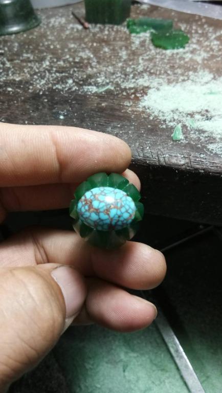 Custom Made with Buyer's own Gemstone Turquiose-As per Design shared by him.