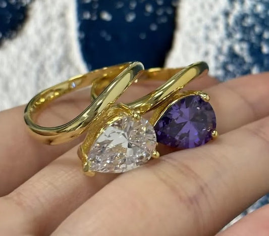 6ct Pear-Cut Amethyst and White Sapphire Ring Set (2 Pieces)