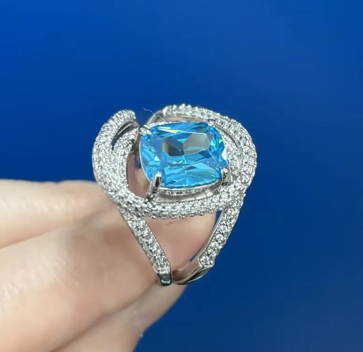 4ct Cushion-Cut Blue Sapphire Bypass Ring