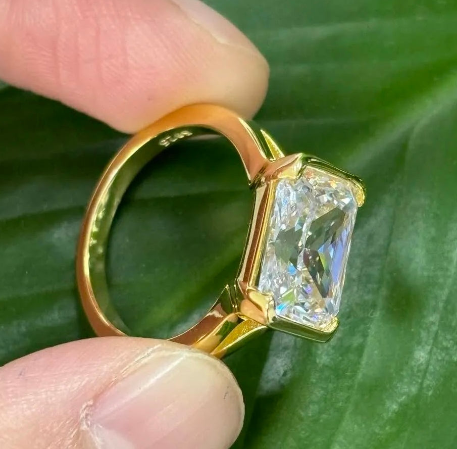 4ct Radiant-Cut White Sapphire Ring in Gold