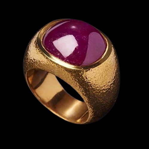 Regal Ruby Hammered Gold Ring