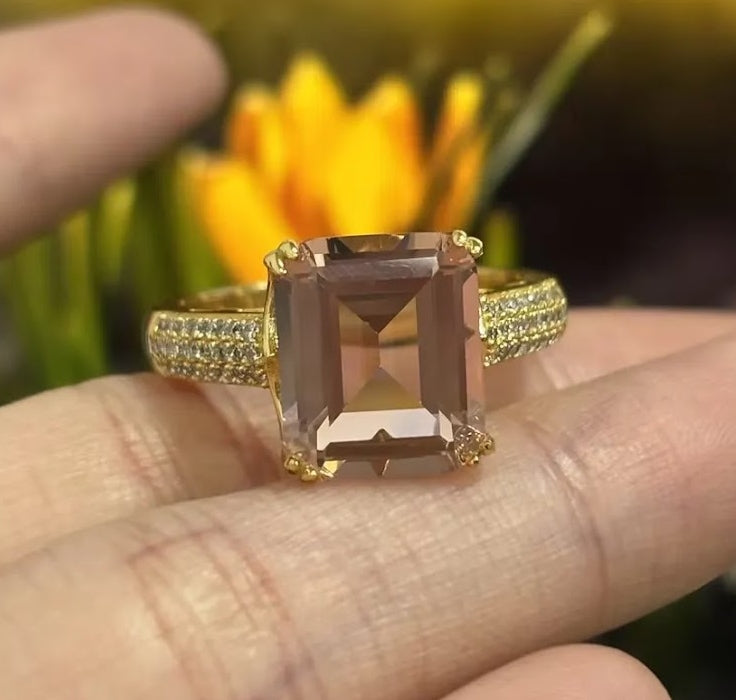 Gorgeous 6 Carat Emerald Cut Champagne Sapphire Engagement Ring