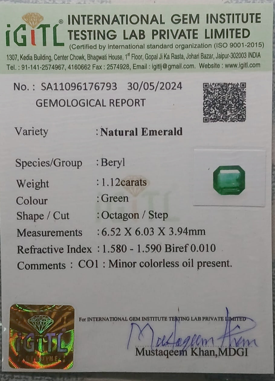 Natural Certified Emerald 1.12cts 11-24-5-EM190