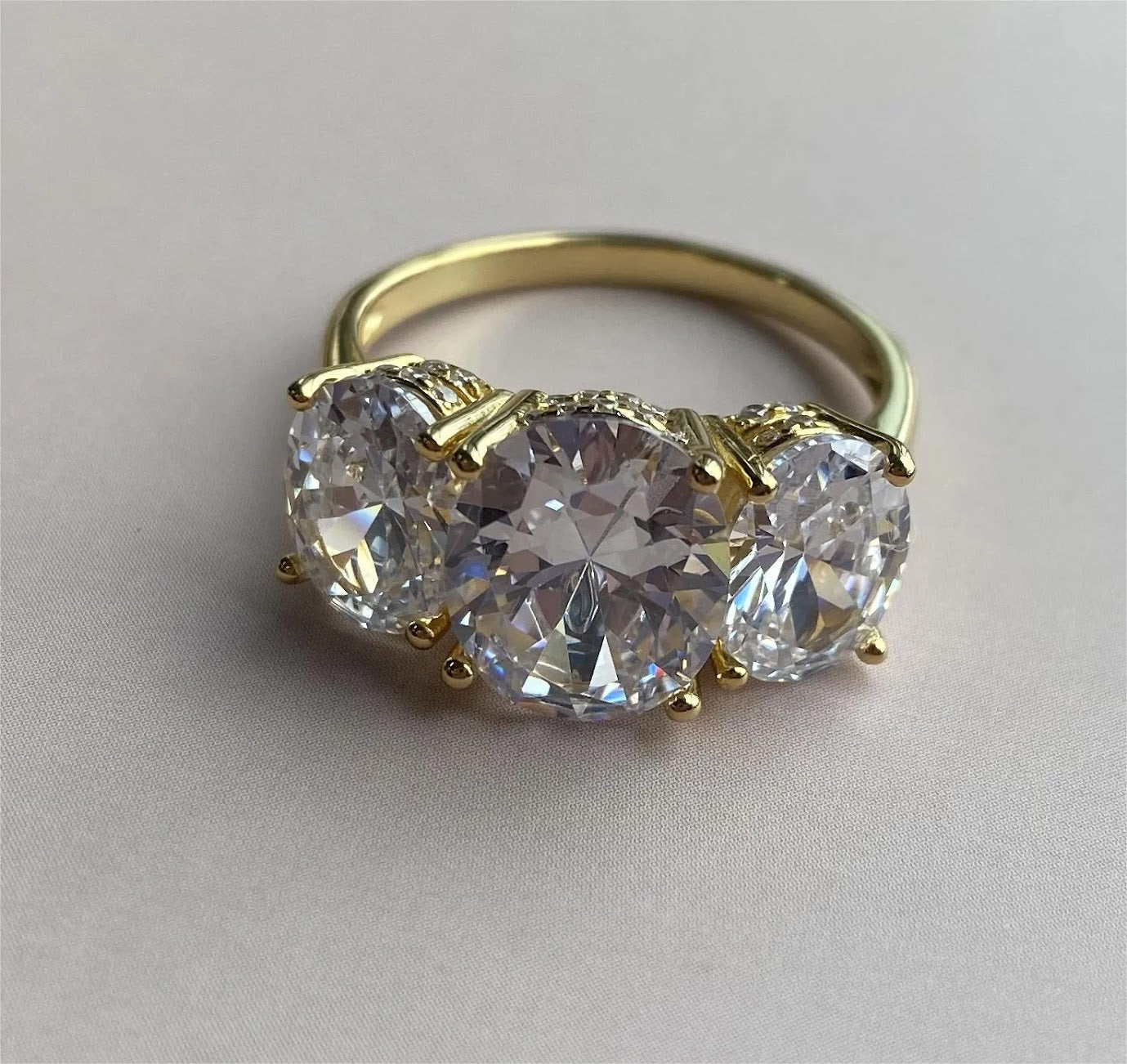 7ct Three-Stone Oval White Sapphire Wedding Ring