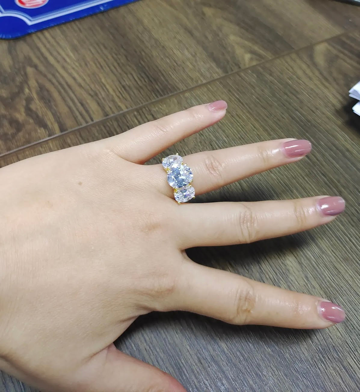 7ct Three-Stone Oval White Sapphire Wedding Ring