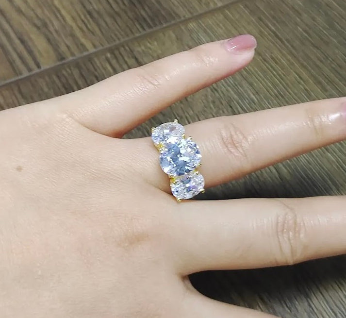 7ct Three-Stone Oval White Sapphire Wedding Ring