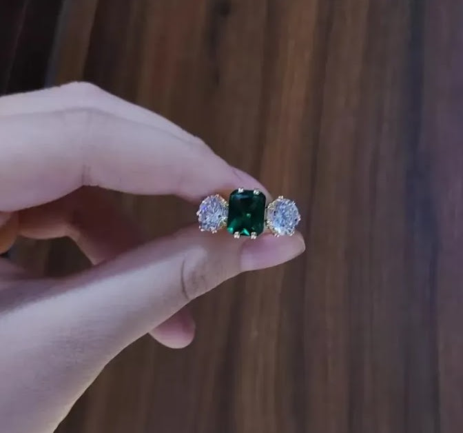 4ct Emerald-Cut Green Sapphire Three-Stone Ring