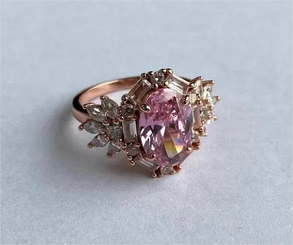 3-Carat Oval-Cut Pink Sapphire Engagement Ring with Halo in Rose Gold